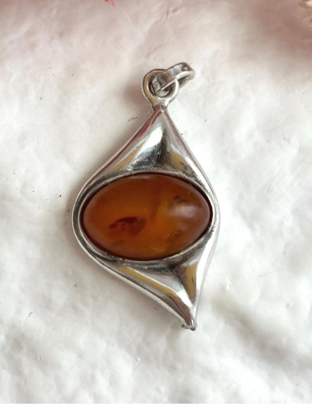 Baltic Amber Freeform Handmade Sterling Silver 925 Vintage Pendant | Charm